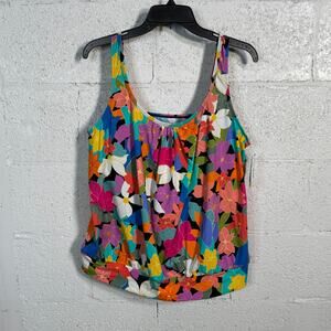 Swim Solutions Women's Plus Shirred Neck Blouson Tankini Top 18w MSRP $84